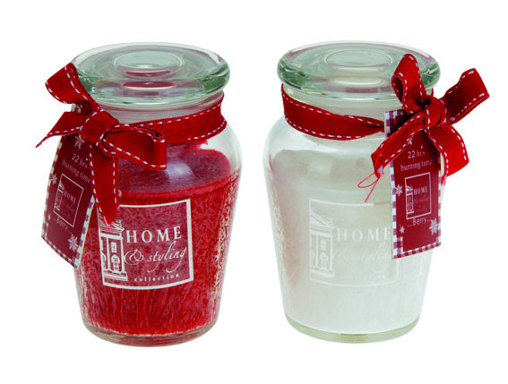 Lumânare colorată, parfumată în sticlă atractivă, roșie