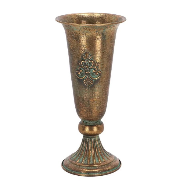Vază metalică în stil antic, auriu, 13 x 13 x 28 cm
