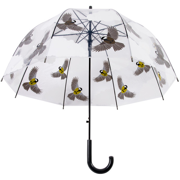 Umbrelă transparentă cu imprimeu pițigoi