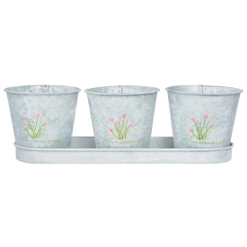 3 ghivece cu tăviță, motiv floral Cepșoară