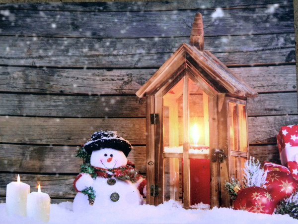 Tablou luminos, cu om de zăpadă
